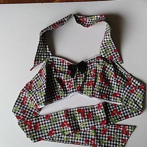 Rockabilly bralette NWOT gingham with cherries